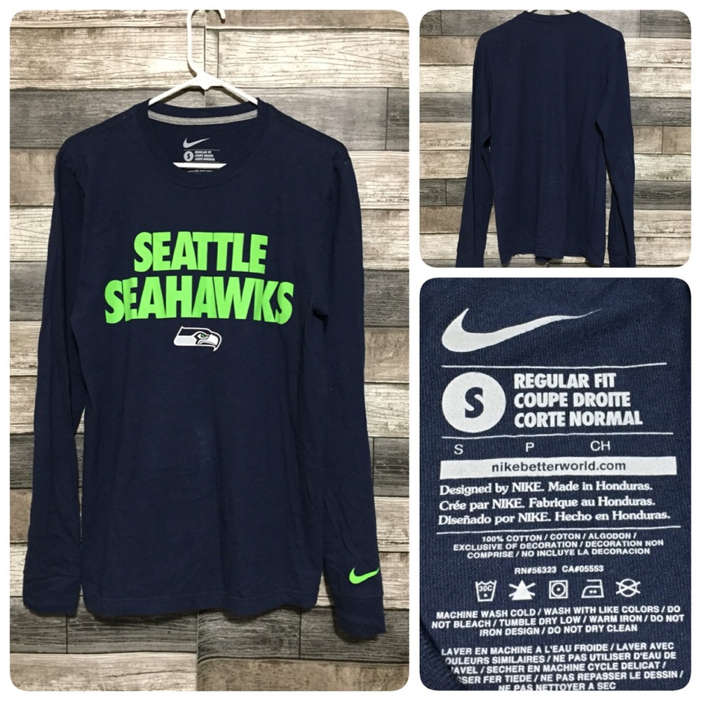 Nike Regular Fit Seattle Seahawks Long Sleeve T Shirt Men’s S Blue Green